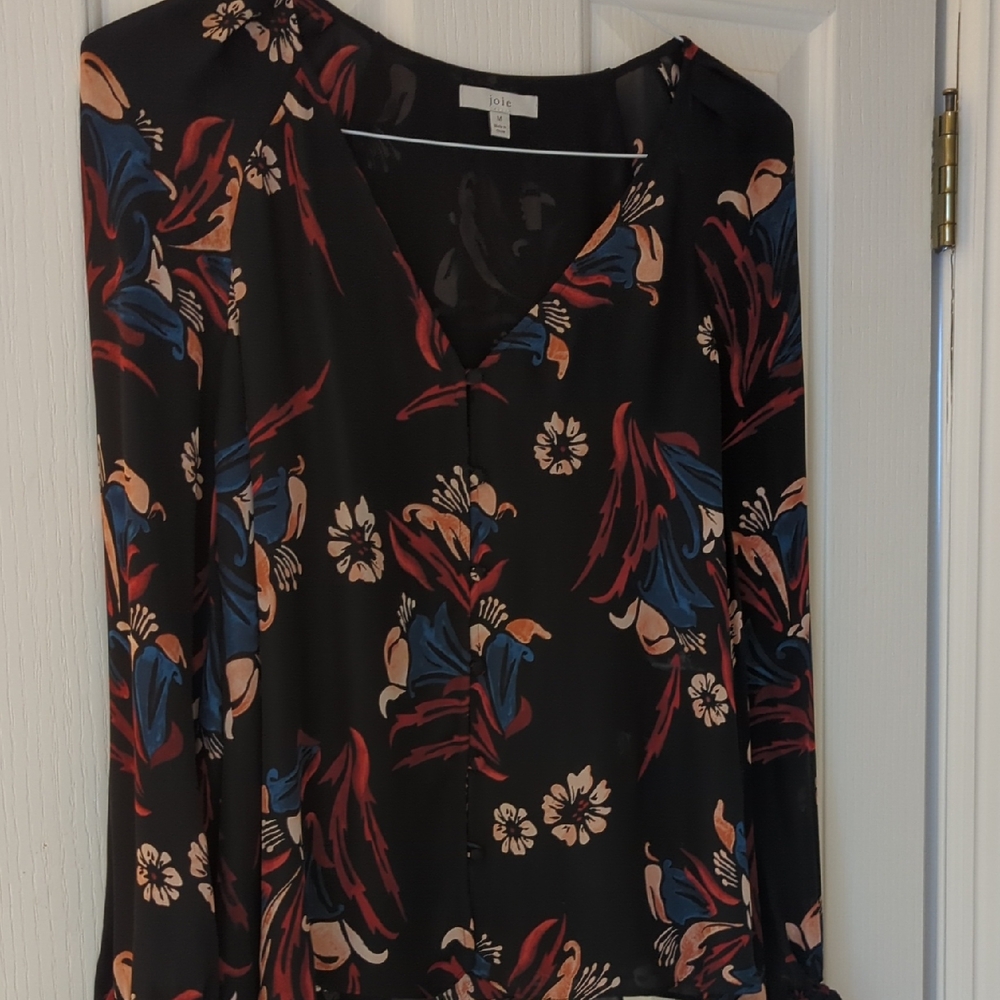 Joie Black Floral V-Neck Sweater